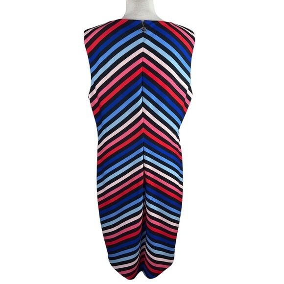 Tommy Hilfiger Sleeveless Dress Size 16 Chevron Colorful Summer Red Blue Summer - Picture 2 of 10